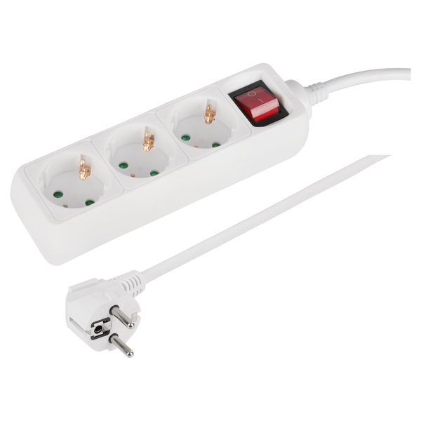Q-Link stekkerdoos 3-voudig met randaarde en schakelaar, 1,5 m, wit