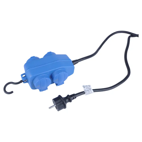 Q-Link spatwaterdicht stekkerblok IP44, 4-voudig, 5 m, blauw