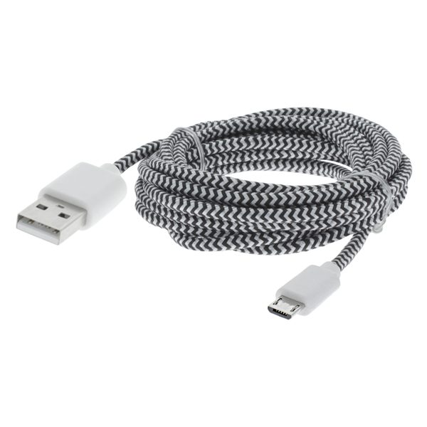 Q-Link datakabel - USB/Micro USB - textiel - 2 m - zwart/wit