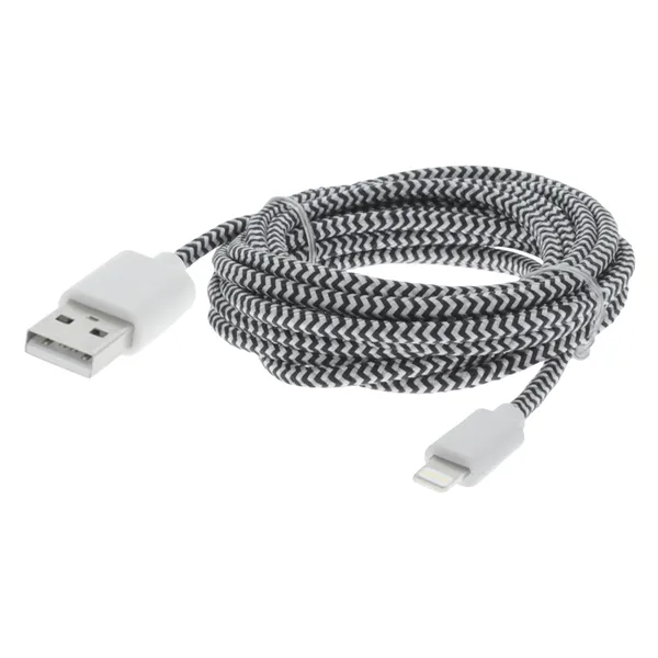 Q-Link USB-A naar Lightning datakabel, textiel, 2 m, zwart/wit