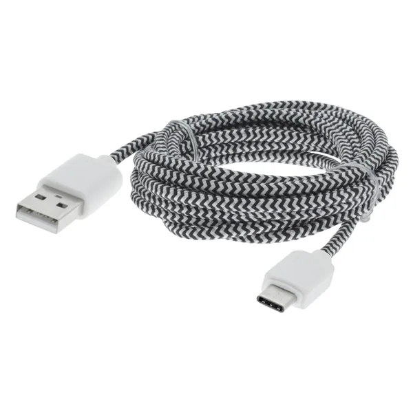 Q-Link USB-A naar USB-C datakabel, textiel, 2 m, zwart/wit