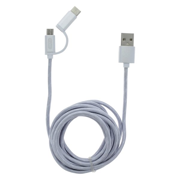 Q-Link datakabel - USB/Micro USB/type-C - textiel - 2 m - zilver