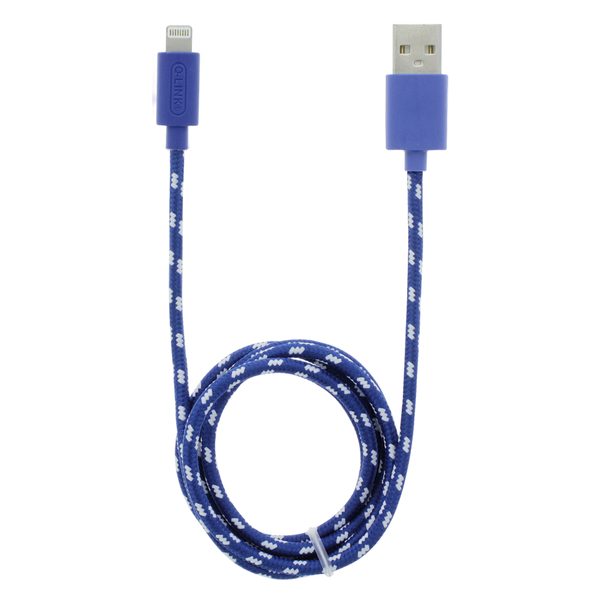Q-Link datakabel - USB/iPhone - textiel - 1 m - blauw/wit