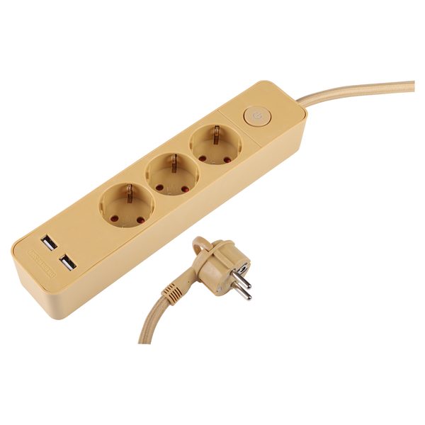 Q-Link stekkerdoos 3-voudig met 2 x USB, 1,5 m, metallic