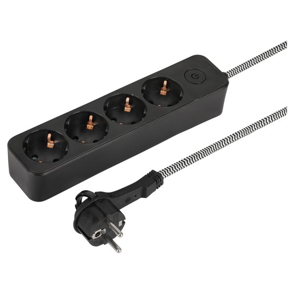Q-Link stekkerdoos 4-voudig met textielsnoer, 1,5 m, zwart