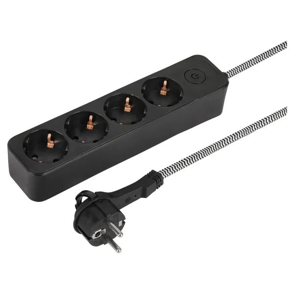 Q-Link stekkerdoos 4-voudig met textielsnoer, 1,5 m, zwart