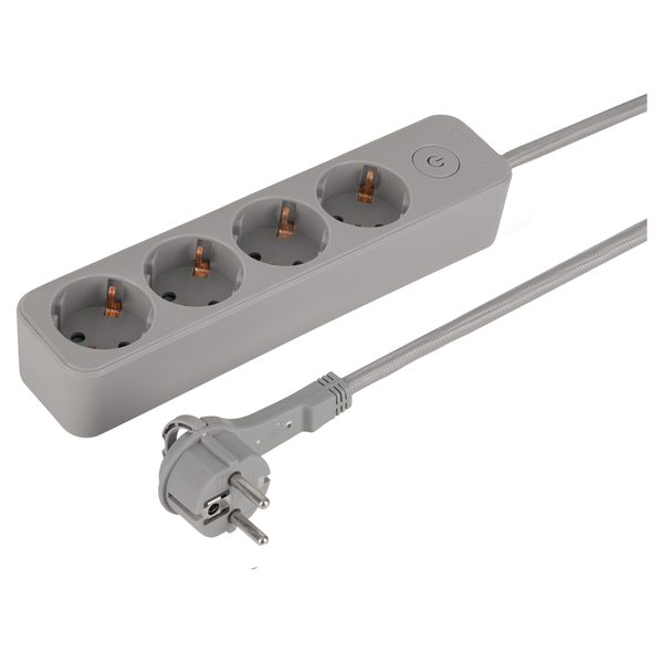 Q-Link stekkerdoos 4-voudig met textielsnoer, 1,5 m, grijs