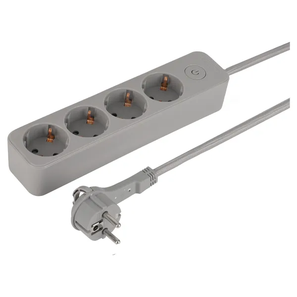 Q-Link stekkerdoos 4-voudig met textielsnoer, 1,5 m, grijs
