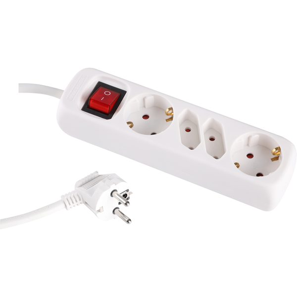 Q-Link stekkerdoos 4-voudig, 2 x randaarde, 2 x euro, 1,5 m, wit
