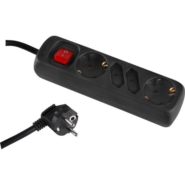Q-Link stekkerdoos 4-voudig, 2 x randaarde, 2 x euro, 1,5 m, zwart