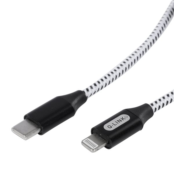 Q-Link datakabel - type-C/8 pin - 1 m - textiel - zwart/wit