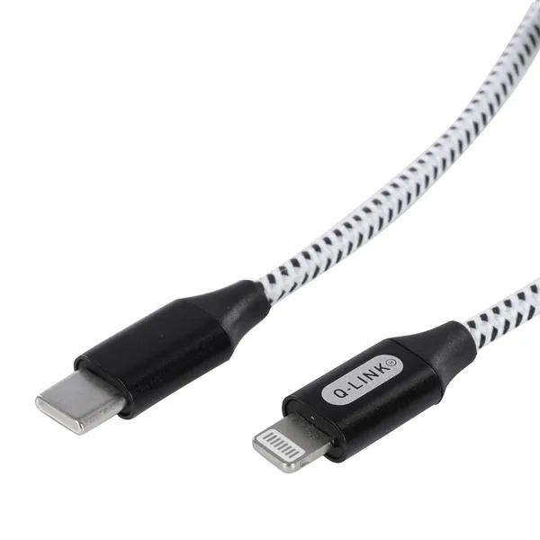 Q-Link datakabel USB-C naar Lightning, 1 m, textiel, zwart/wit