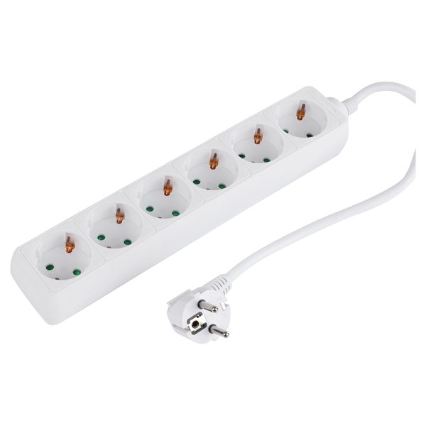 Q-Link stekkerdoos 6-voudig met randaarde, 1,5 m, wit