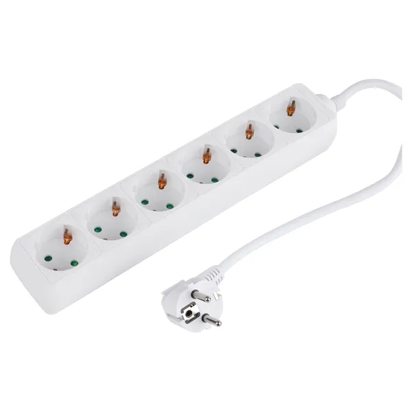 Q-Link stekkerdoos 6-voudig met randaarde, 1,5 m, wit