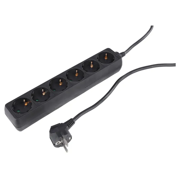 Q-Link stekkerdoos 6-voudig met randaarde, 1,5 m, zwart