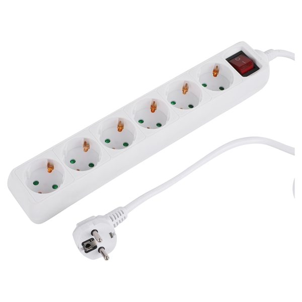 Q-Link stekkerdoos 6-voudig met randaarde en schakelaar, 1,5 m, wit