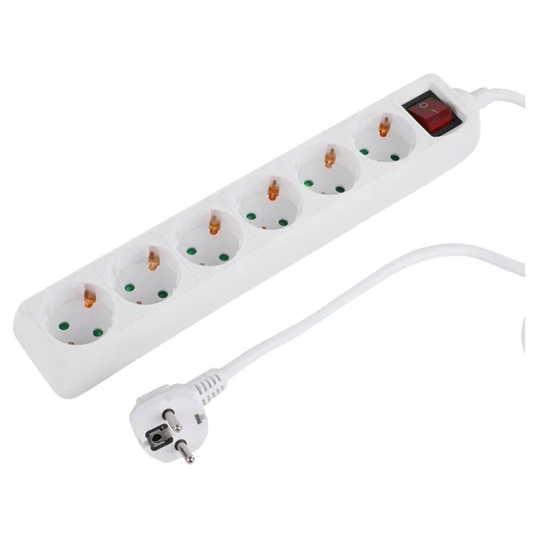 Q-Link stekkerdoos 6-voudig met randaarde en schakelaar, 1,5 m, wit