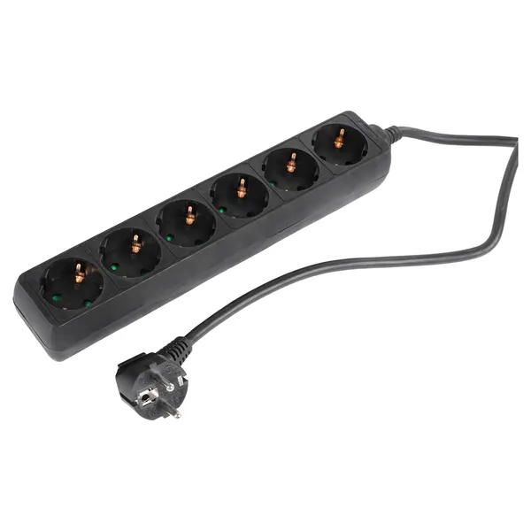 Q-Link stekkerdoos met randaarde, 5 m snoer, zwart