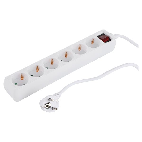 Q-Link stekkerdoos 6-voudig met randaarde en schakelaar, 5 m, wit