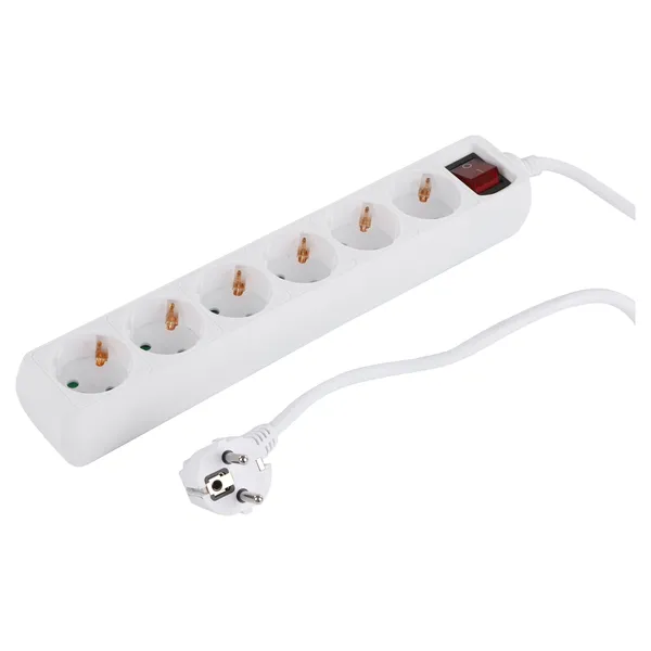 Q-Link stekkerdoos 6-voudig met randaarde en schakelaar, 5 m, wit
