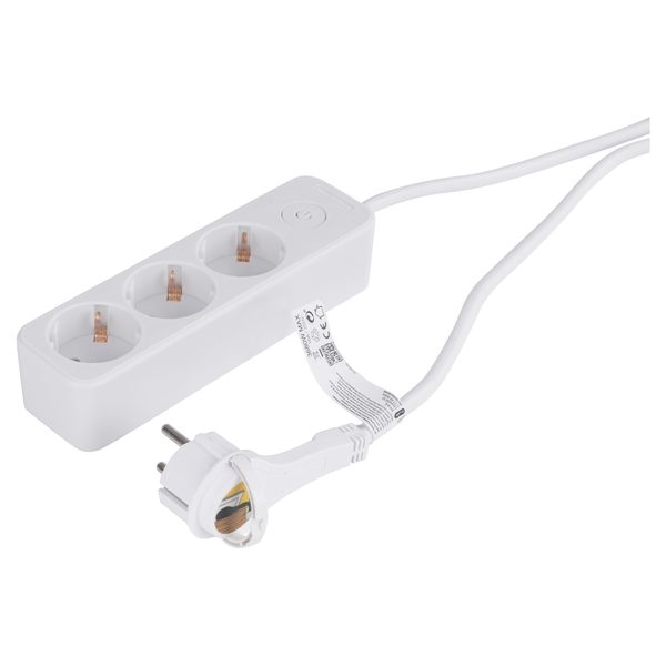 Q-Link platte stekkerdoos 3-voudig met schakelaar, 1,5 m, wit