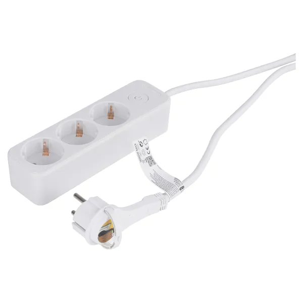 Q-Link platte stekkerdoos 3-voudig met schakelaar, 1,5 m, wit