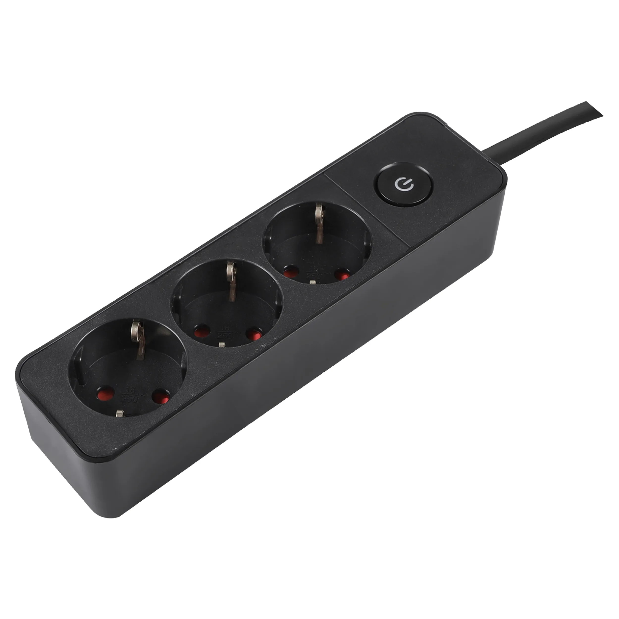 Q-Link platte stekkerdoos 3-voudig met schakelaar, 1,5 m, zwart - Afbeelding 2