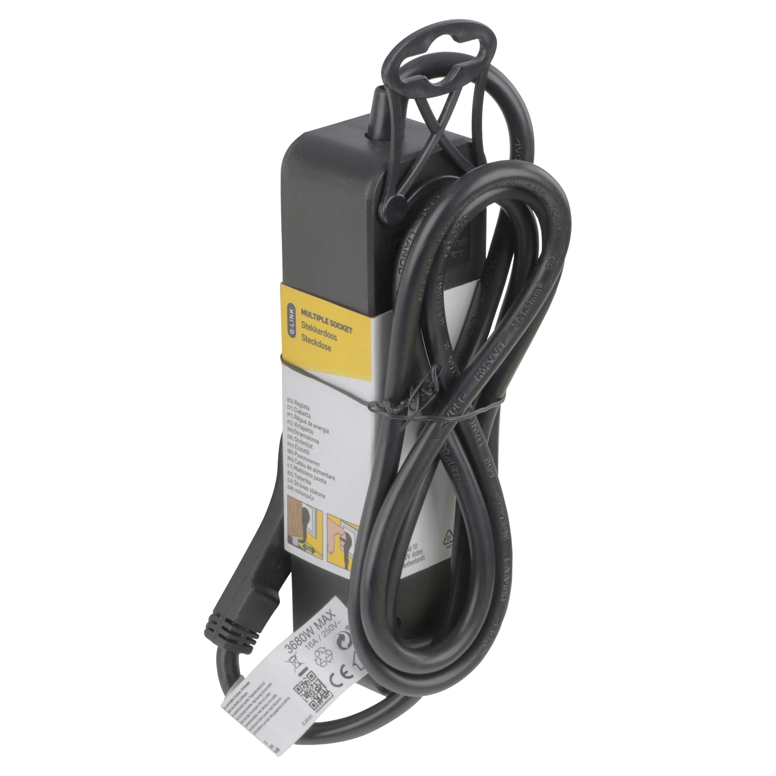 Q-Link platte stekkerdoos 3-voudig met schakelaar, 1,5 m, zwart - Afbeelding 4