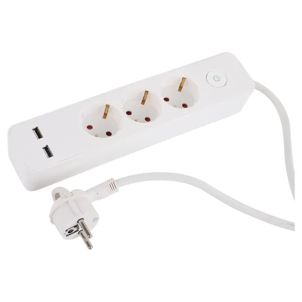 Q-Link platte stekkerdoos 3-voudig met 2 x USB-A, 1,5 m, wit
