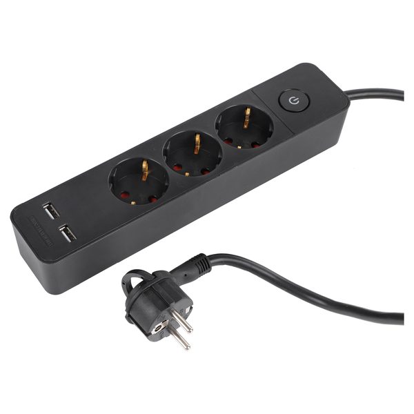 Q-Link platte stekkerdoos 3-voudig met 2 x USB-A, 1,5 m, zwart