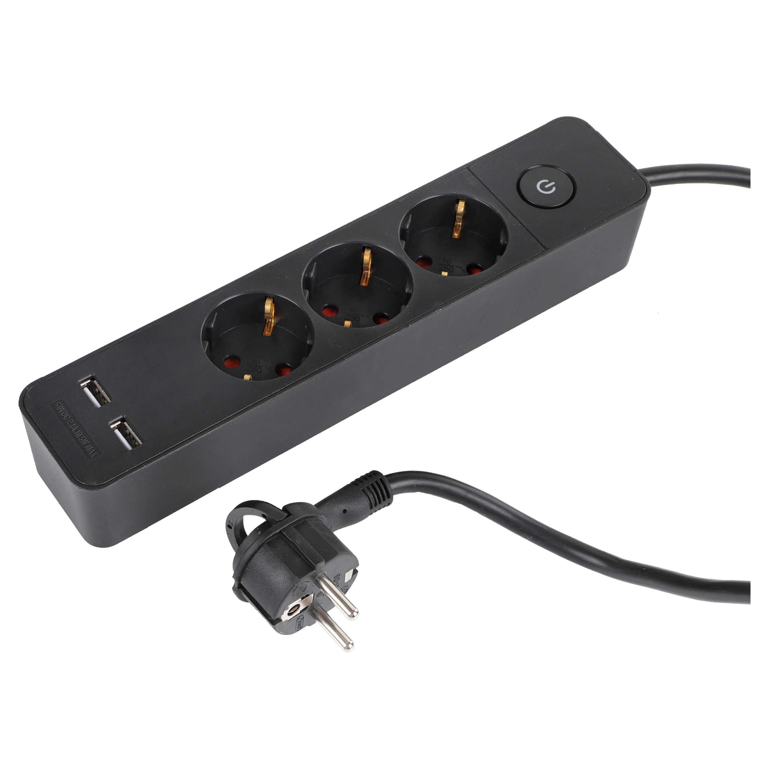 Q-Link stekkerdoos - 3-voudig - met schakelaar - plat - USB A/A - 3 x 1.5 mm² - 1.5 m - PVC - zwart