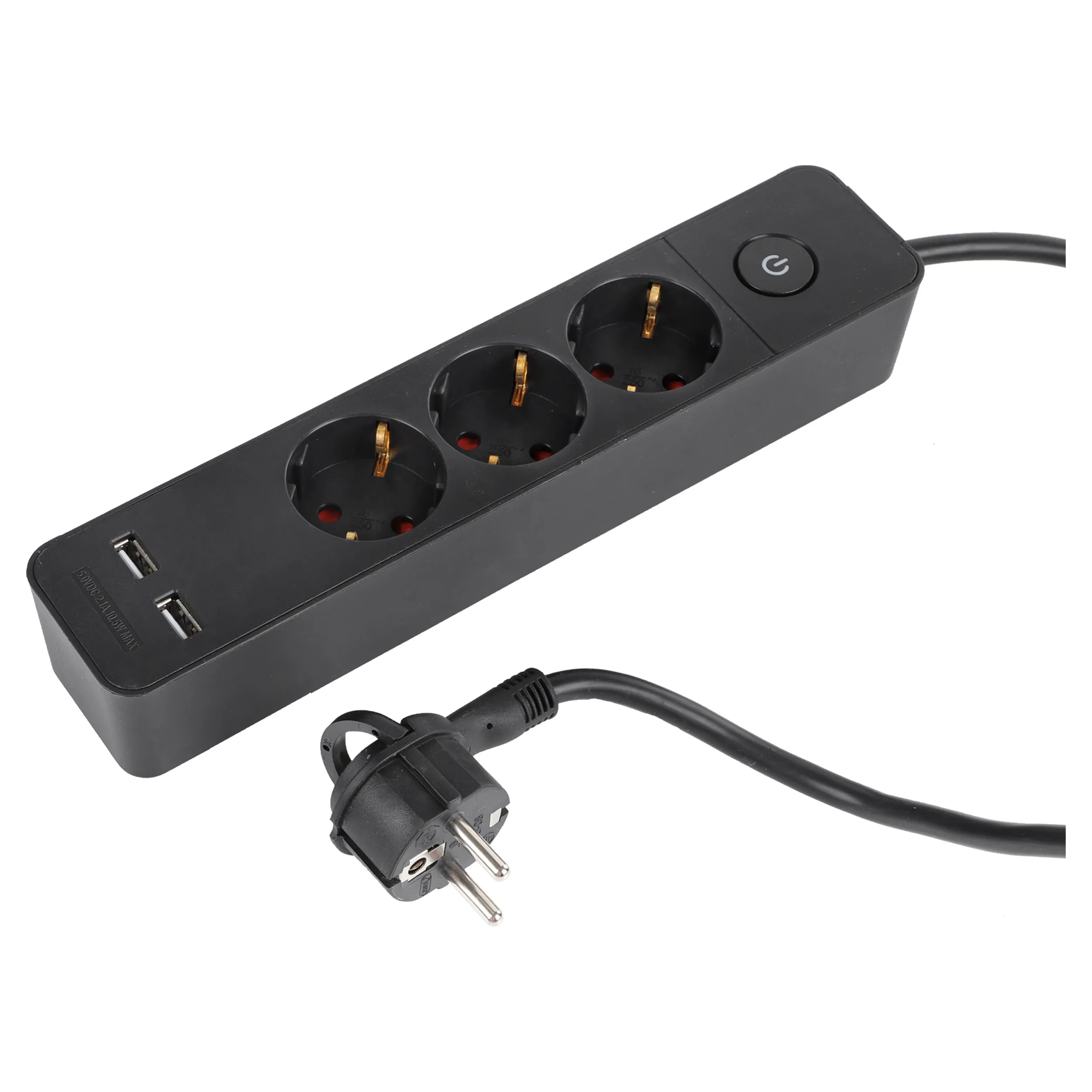 Q-Link platte stekkerdoos 3-voudig met 2 x USB-A, 1,5 m, zwart