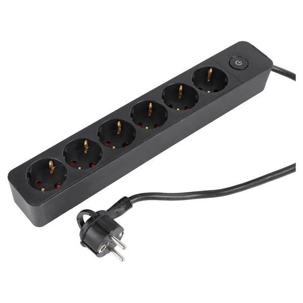 Q-Link stekkerdoos 6-voudig met schakelaar, 1,5 m, zwart