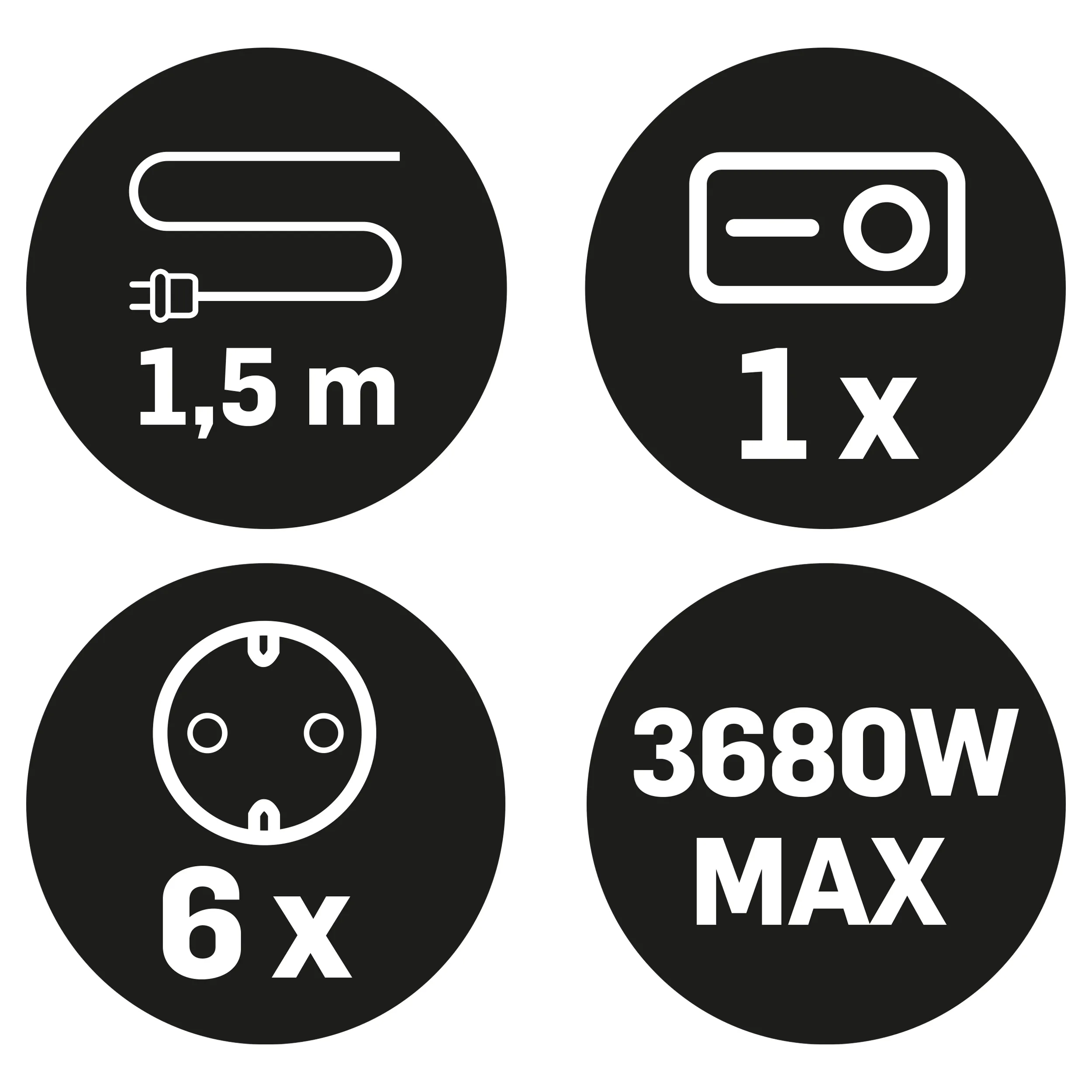 Q-Link stekkerdoos 6-voudig met schakelaar, 1,5 m, zwart - Afbeelding 4