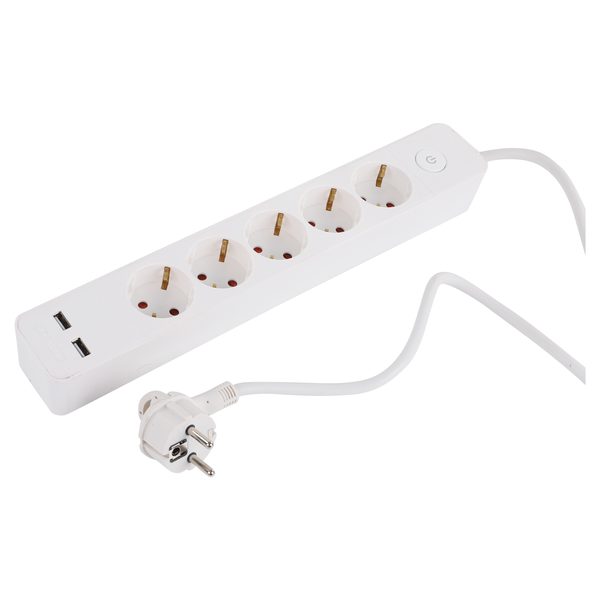 Q-Link stekkerdoos 5-voudig met 2 x USB-A, 2,5 m, wit