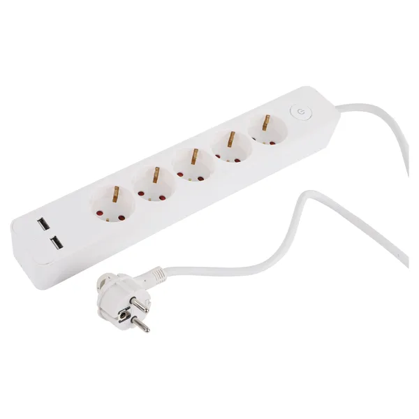 Q-Link stekkerdoos 5-voudig met 2 x USB-A, 2,5 m, wit