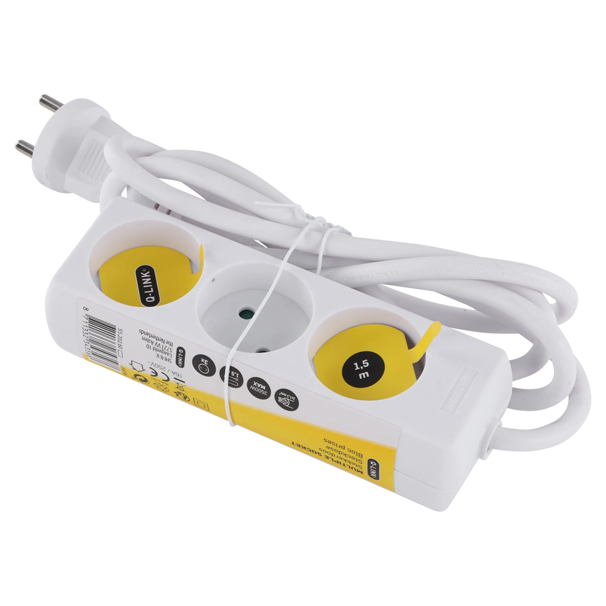 Q-Link stekkerdoos 3-voudig zonder randaarde, 1,5 m, wit - Afbeelding 3