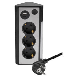 Q-Link stekkerdoos - 3-voudig - randaarde - 1 x USB-A 1 x USB-C - met LED lamp - 3 x 1.5 mm² - 1.5 m - RVS-look/zwart - Afbeelding 3