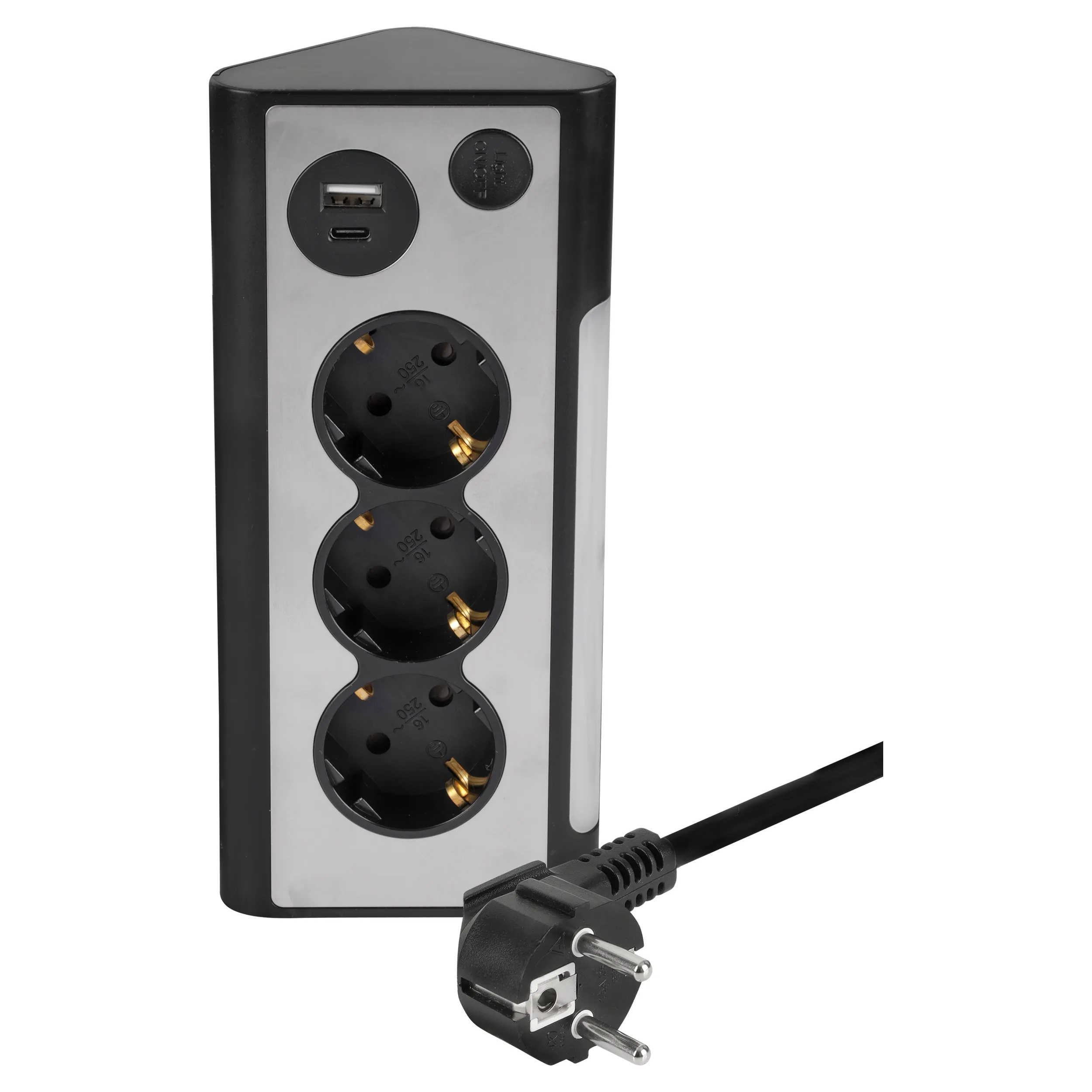 Q-Link stekkerdoos 3-voudig, LED-lamp, USB-A/C, RVS-look/zwart - Afbeelding 3