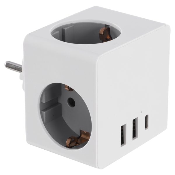 Q-Link verdeelstekker cube, 3-voudig met 2 x USB-A en 1 x USB-C