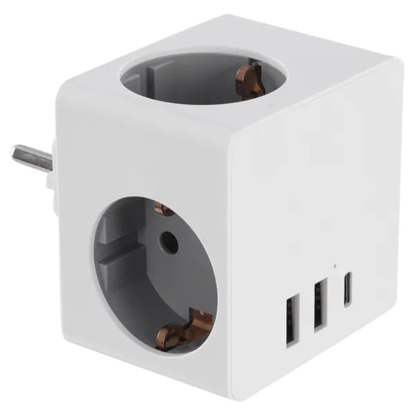 Q-Link verdeelstekker cube, 3-voudig met 2 x USB-A en 1 x USB-C