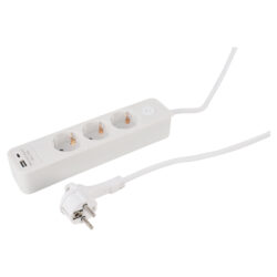 Q-Link stekkerdoos - 3-voudig - randaarde - met platte stekker - USB A/C - 3 x 1.5 mm² - 1.5 m - wit