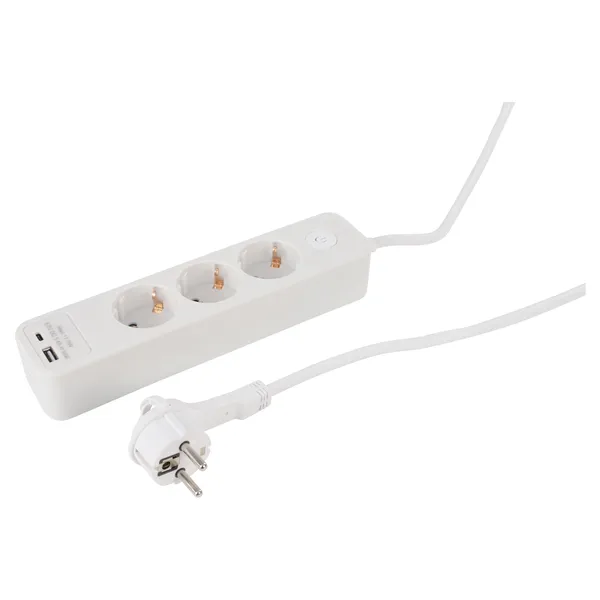 Q-Link stekkerdoos 3-voudig met USB-A/C en platte stekker, wit
