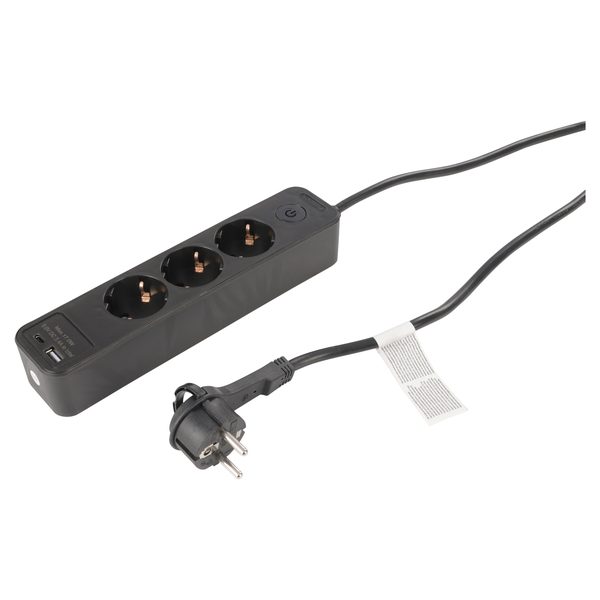 Q-Link stekkerdoos 3-voudig met USB-A/C en platte stekker, zwart