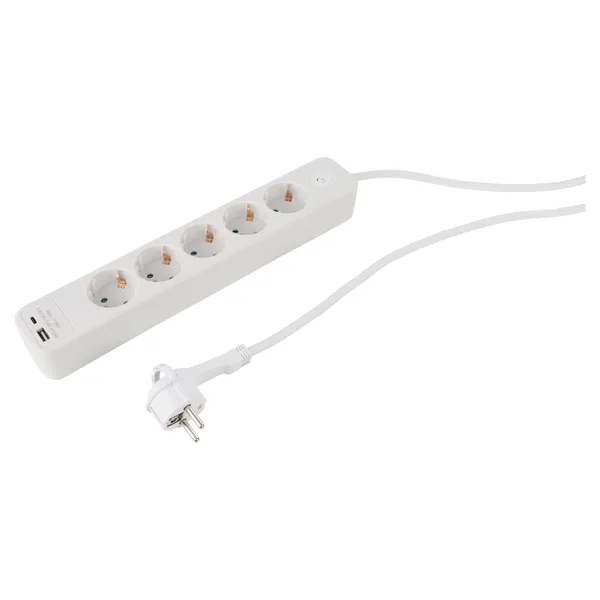 Q-Link stekkerdoos 5-voudig met USB-A/C en platte stekker, wit
