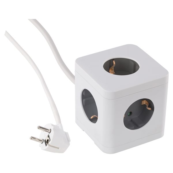 Q-Link kubus stekkerdoos 5-voudig, 1,5 m, wit/grijs