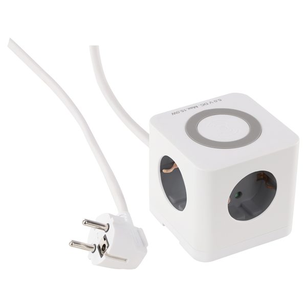 Q-Link kubus stekkerdoos 3-voudig, USB en draadloos laden