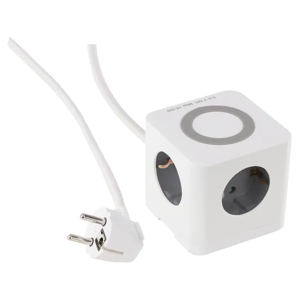 Q-Link kubus stekkerdoos 3-voudig, USB en draadloos laden