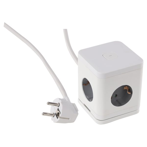 Q-Link kubus stekkerdoos 4-voudig, USB-A/USB-C, wit/grijs