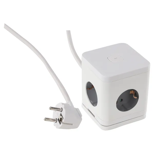 Q-Link kubus stekkerdoos 4-voudig, USB-A/USB-C, wit/grijs
